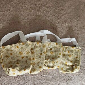 Reversible Artisan-Made Christmas Mini Gift Bag – Gold Snowflake Pattern with St